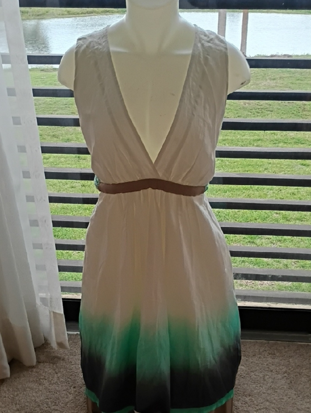 Sleeveless V-Neck  Dress in White ,Gray & Seaweed Color Y2K Prada Style